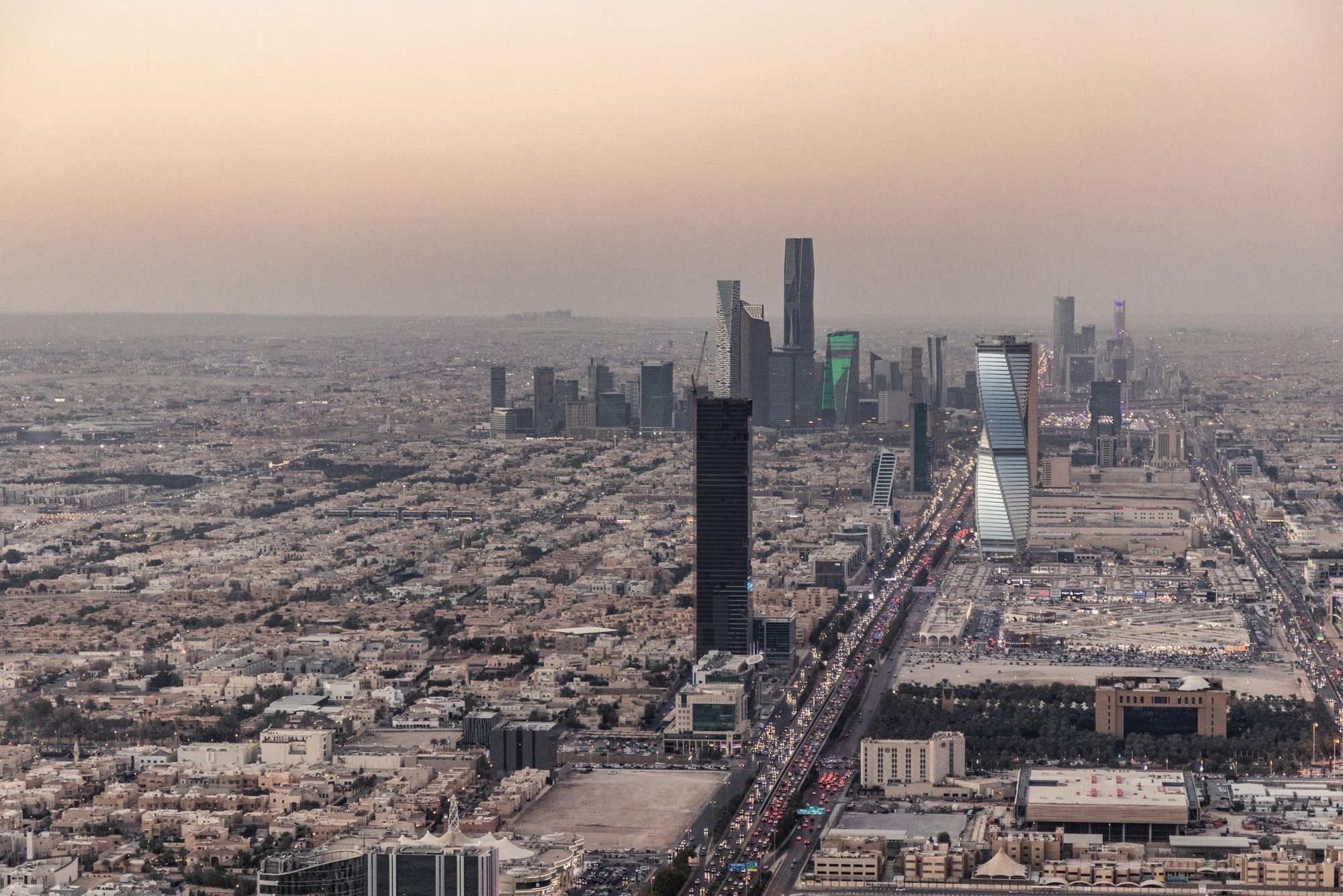 Riyadh from the air at dusk